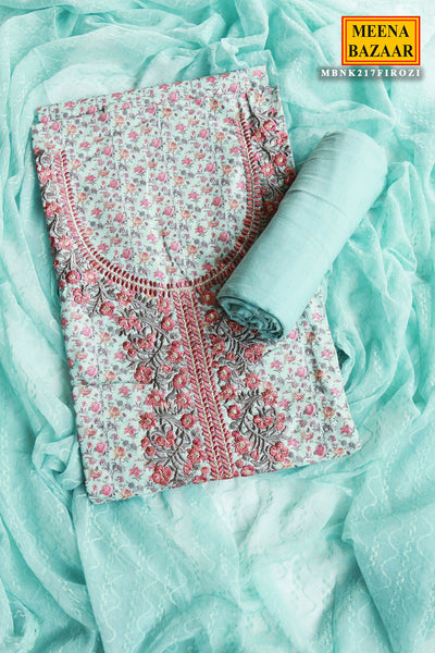 Firozi Neckline Embroidered Cotton Suit Set