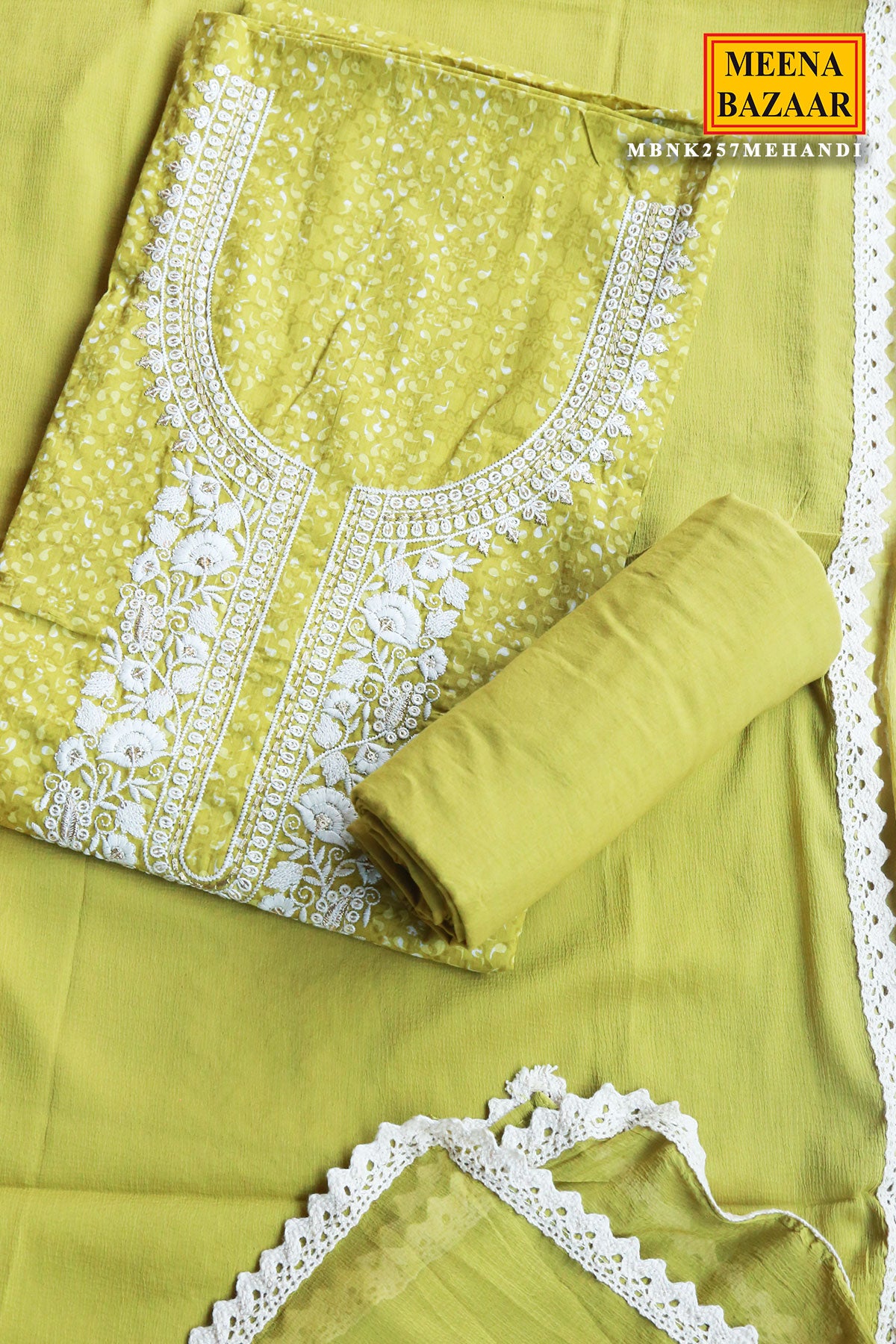 Mehandi Cotton Printed Suit Set