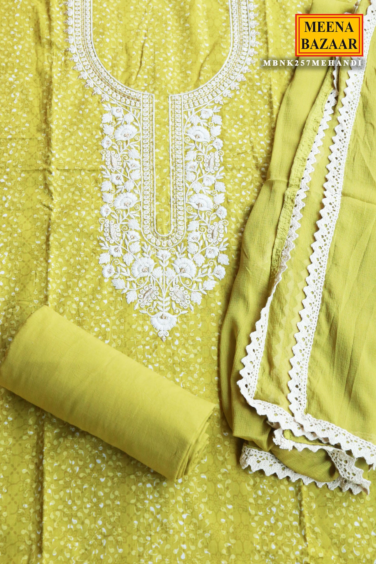 Mehandi Cotton Printed Suit Set