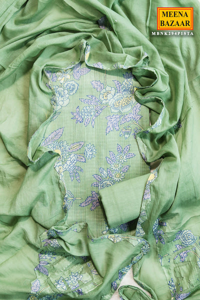 Pista Green Cotton Floral Printed Unstitched Suit Set