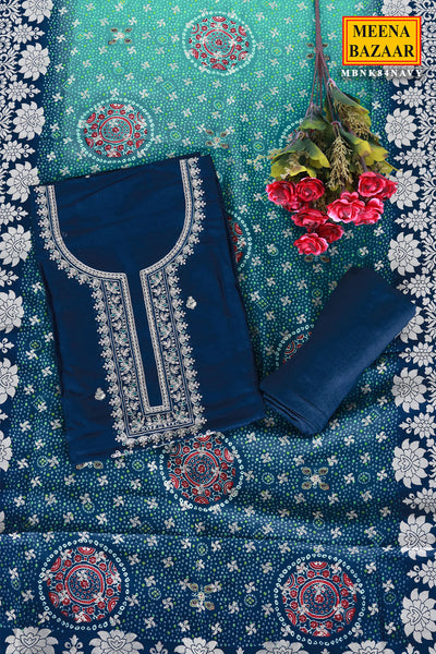 Navy Modal Silk Zari and Sequins Embroidered Suit Set