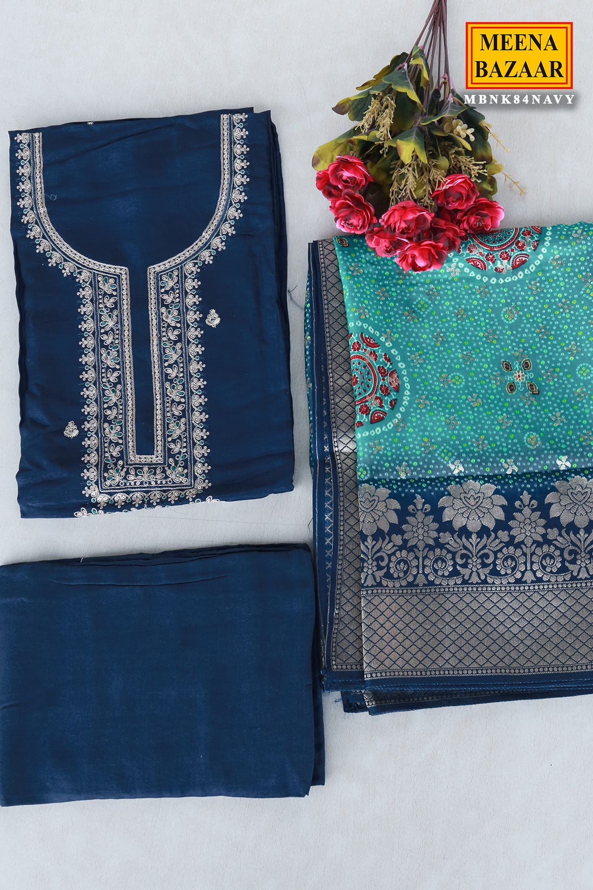 Navy Modal Silk Zari and Sequins Embroidered Suit Set