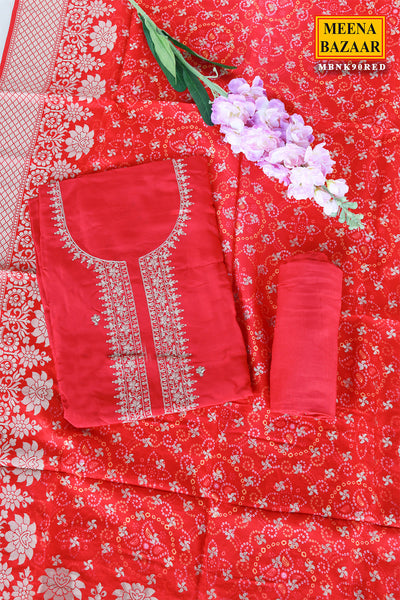 Red Modal Silk Zari and Sequins Embroidered Suit Set