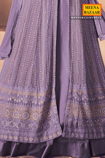 Purple Georgette Sequin, Threadwork and Zari Embroidered Skirt Suit