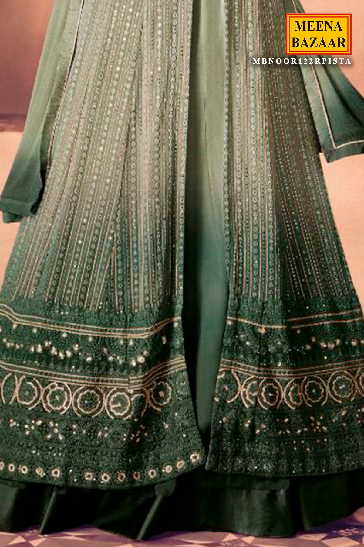 Pista Georgette Sequin, Threadwork and Zari Embroidered Skirt Suit