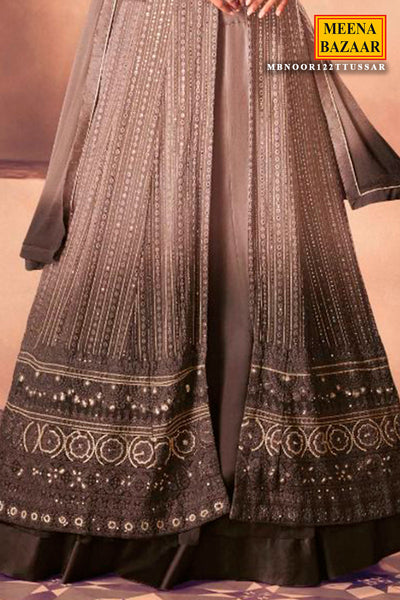 Tussar Georgette Sequin, Threadwork and Zari Embroidered Skirt Suit