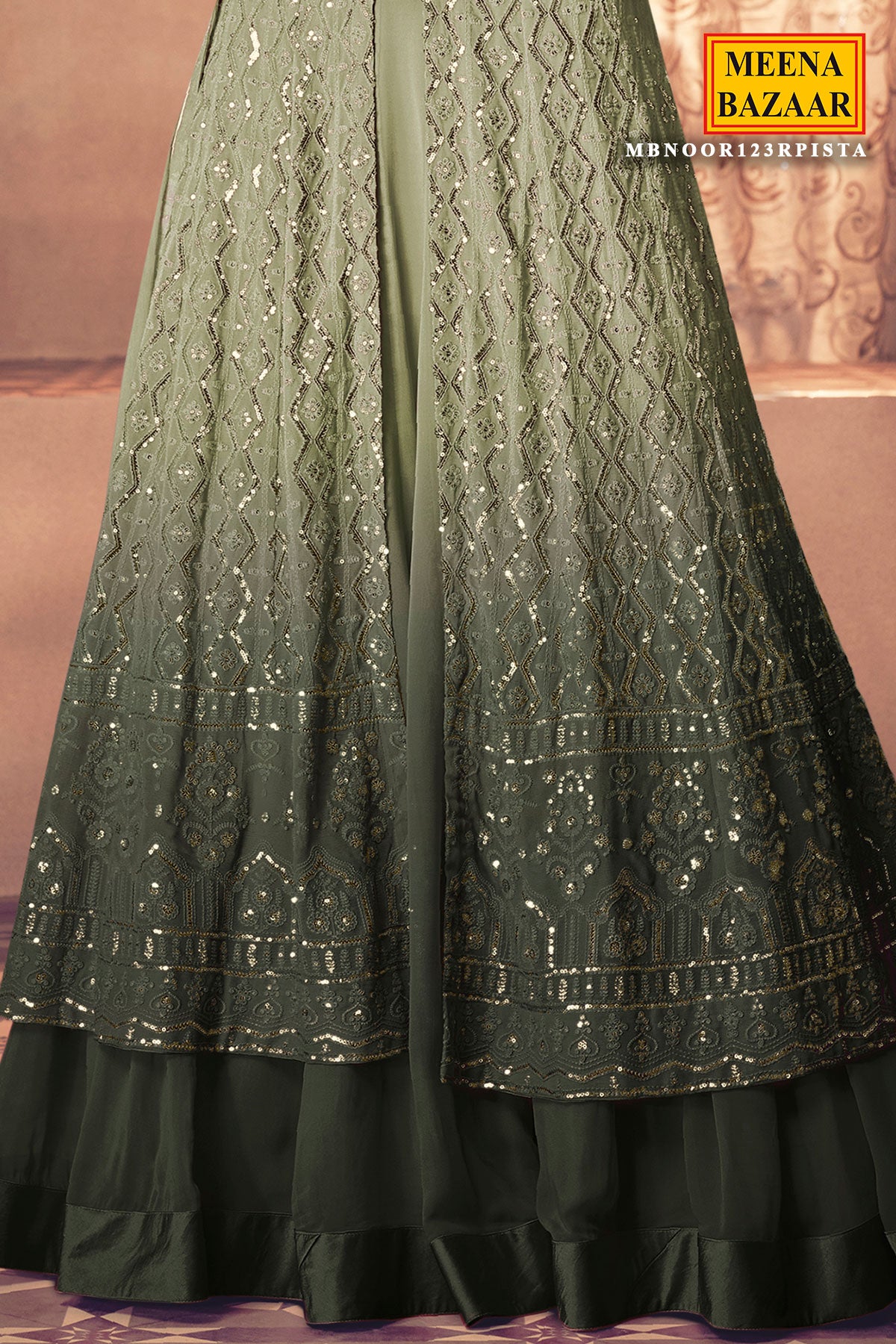 Pista Georgette Sequin Embroidered Front Slit Skirt Suit