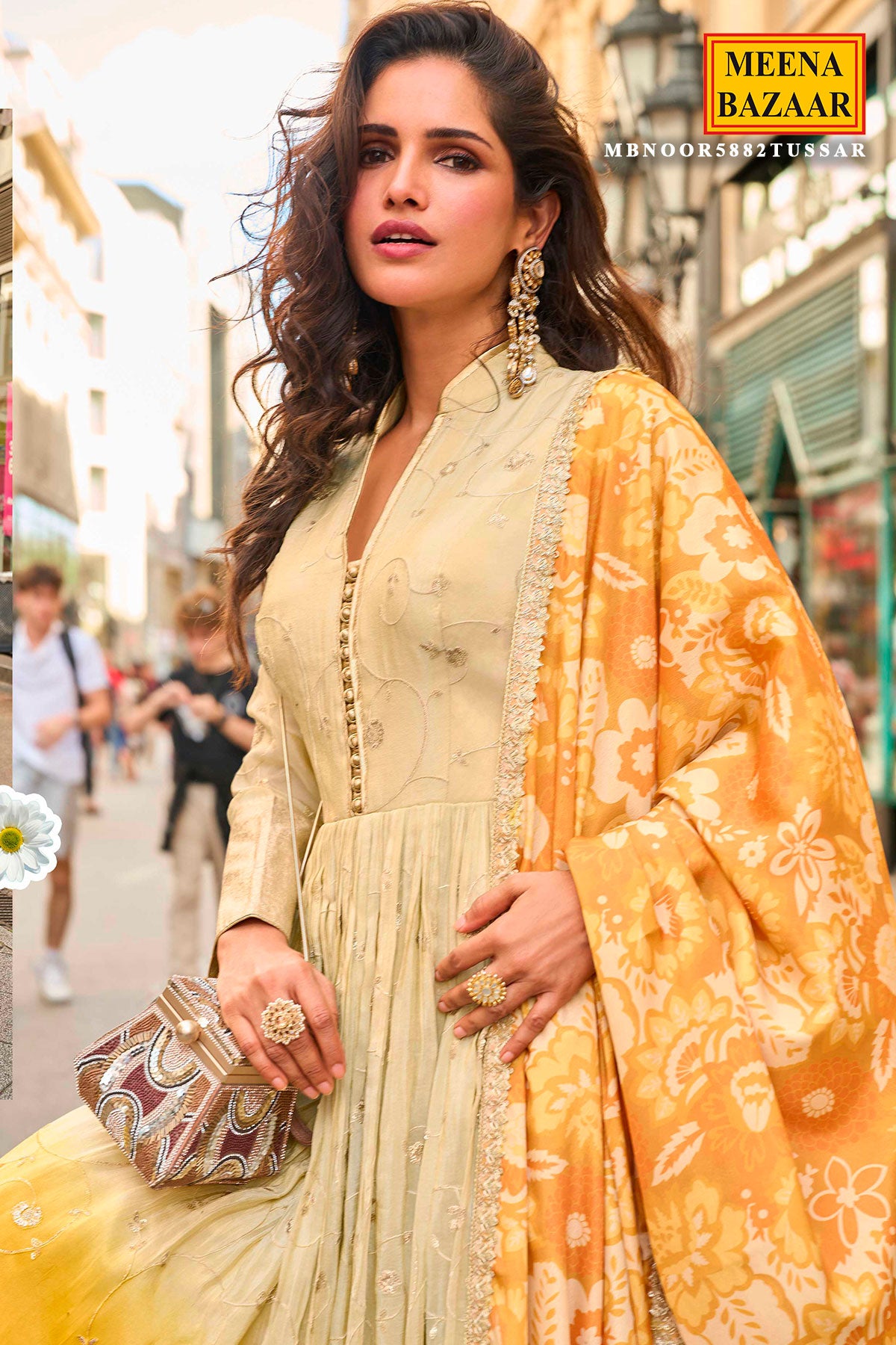 Tussar Anarkali Suit with Dupatta Zari Work Festive & Wedding Wear