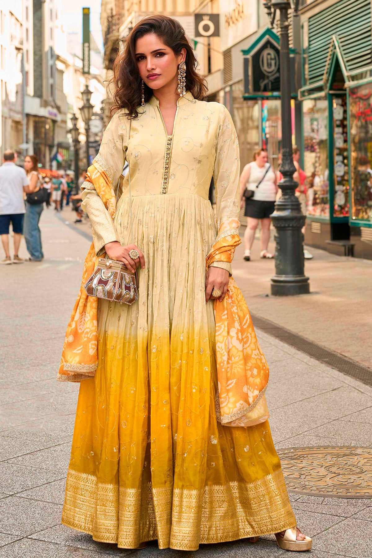 Tussar Anarkali Suit with Dupatta Zari Work Festive & Wedding Wear