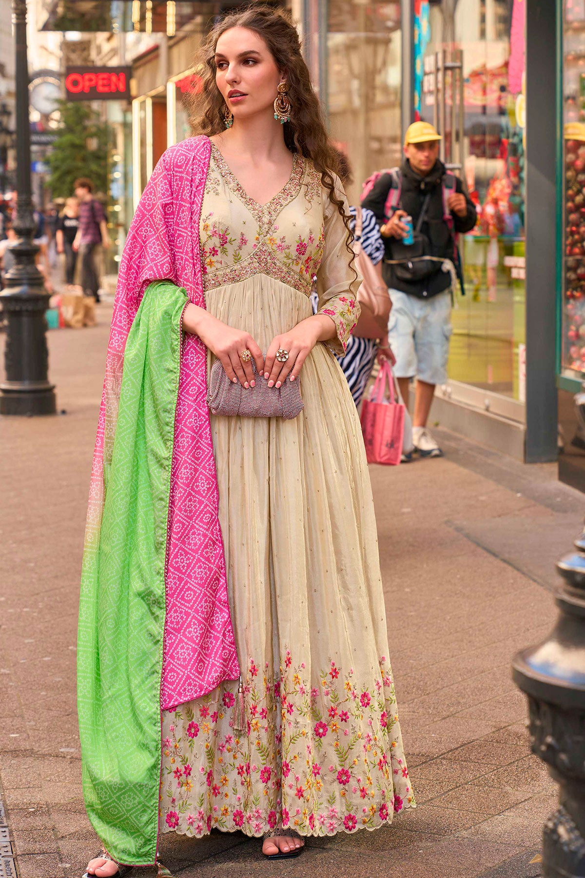 Tussar Anarkali Suit with Dupatta Zari Work Festive & Wedding Wear