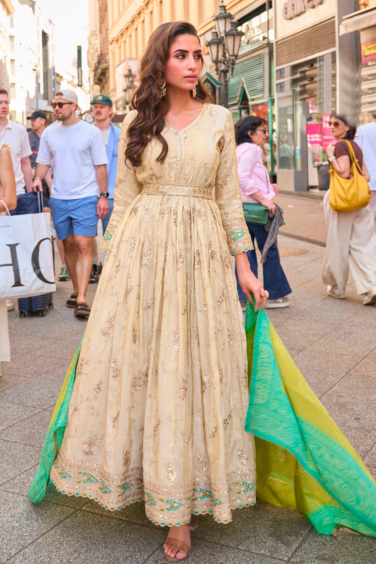 Tussar Anarkali Suit with Dupatta Zari Work Festive & Wedding Wear