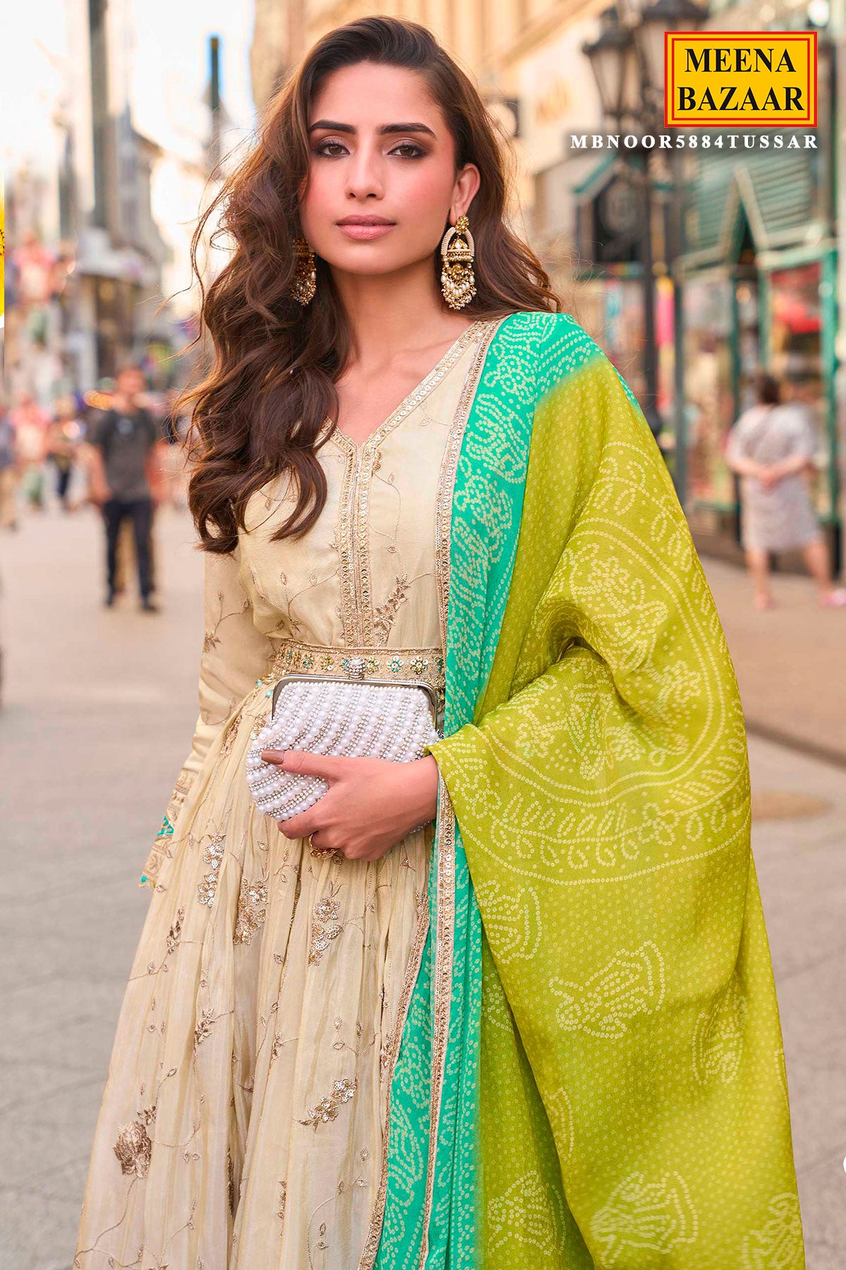 Tussar Anarkali Suit with Dupatta Zari Work Festive & Wedding Wear