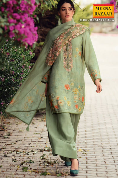 Pista Modal Silk Floral Printed Zari and Thread Embroidered Suit