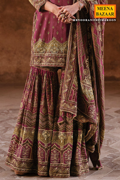 Maroon Crepe Silk Sequin,Gota Patti Embroidered Gharara Suit