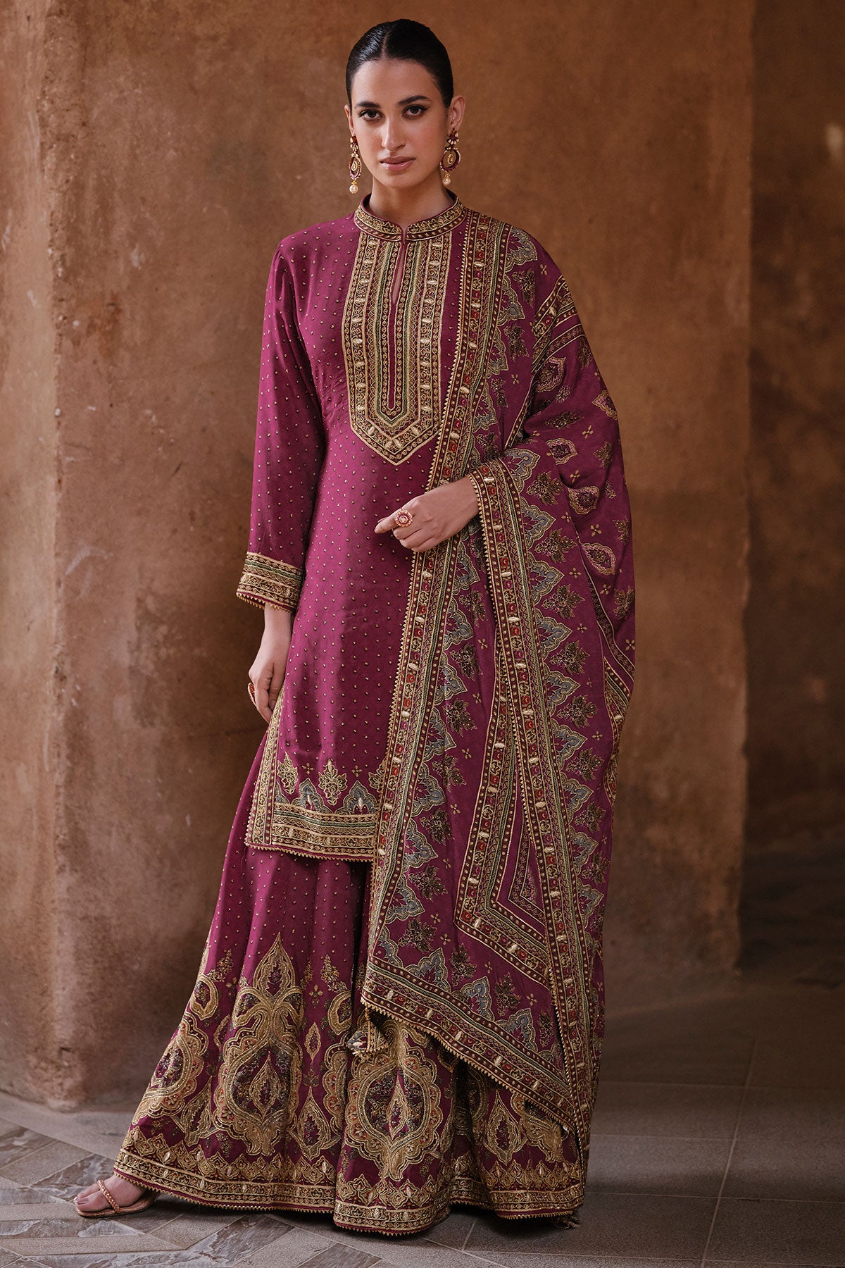 Rani Crepe Silk Sequin,Gota Patti Embroidered Gharara Suit