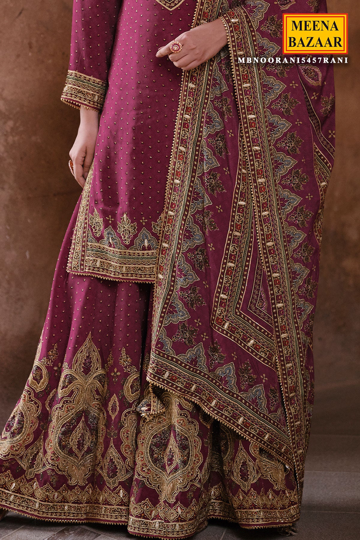 Rani Crepe Silk Sequin,Gota Patti Embroidered Gharara Suit