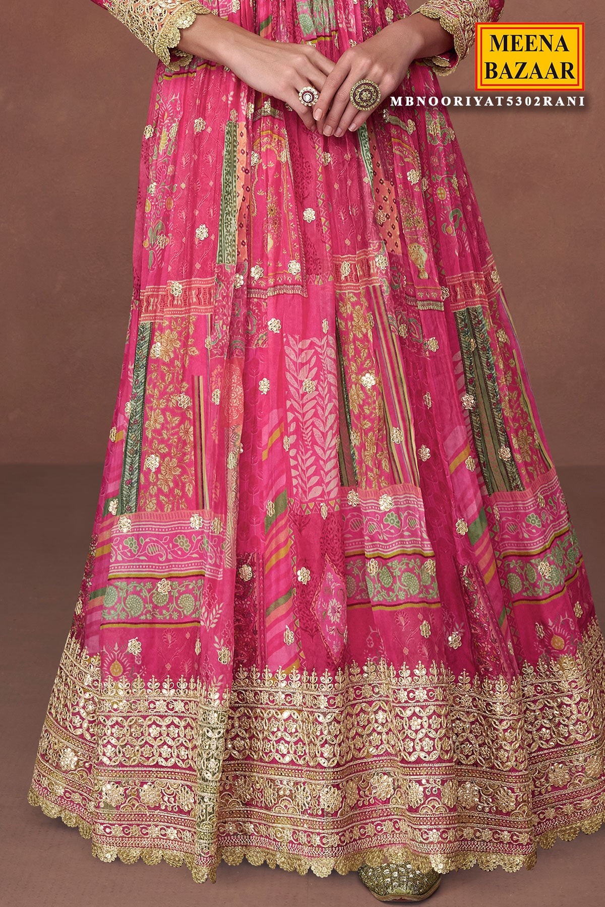 Rani Floral Printed Organza Silk Anarkali Suit With Embroidery Work