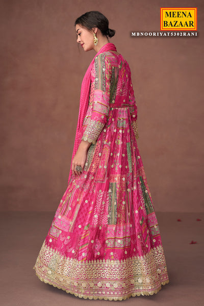 Rani Floral Printed Organza Silk Anarkali Suit With Embroidery Work