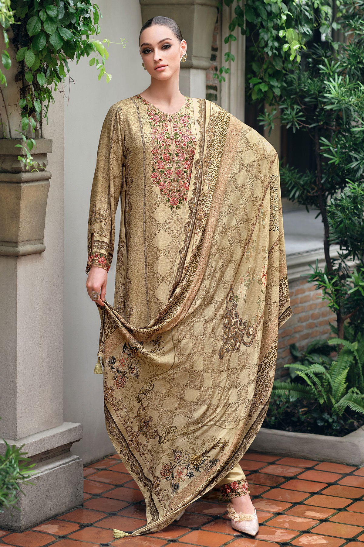 Tussar Modal Satin Lace Embroidered Printed Suit