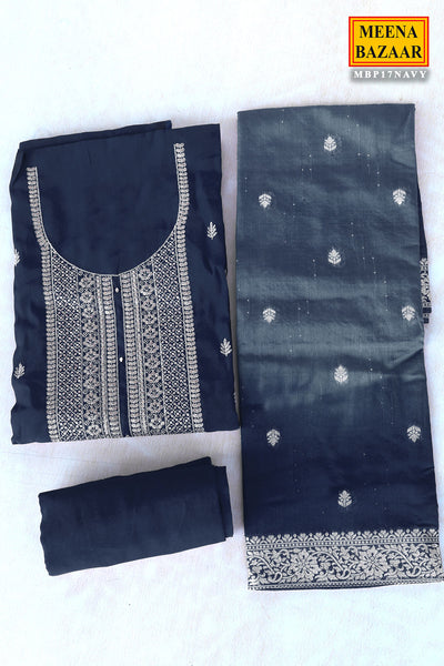 Navy Modal Silk Sequins and Zari Embroidered Suit Set