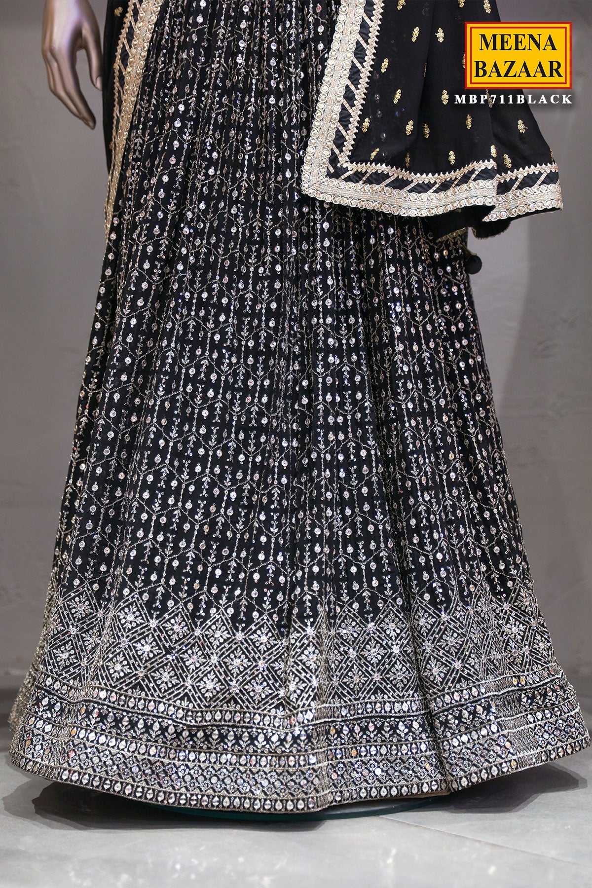 Black Georgette Zari and Sequins Embroidered Lehenga