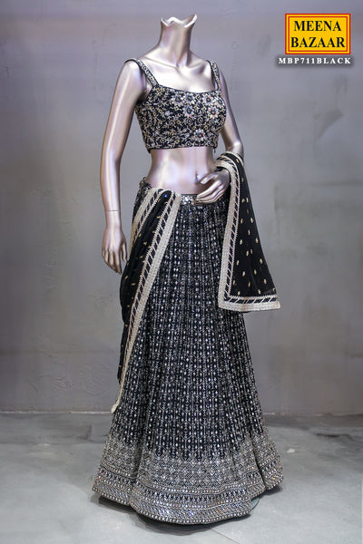 Black Georgette Zari and Sequins Embroidered Lehenga