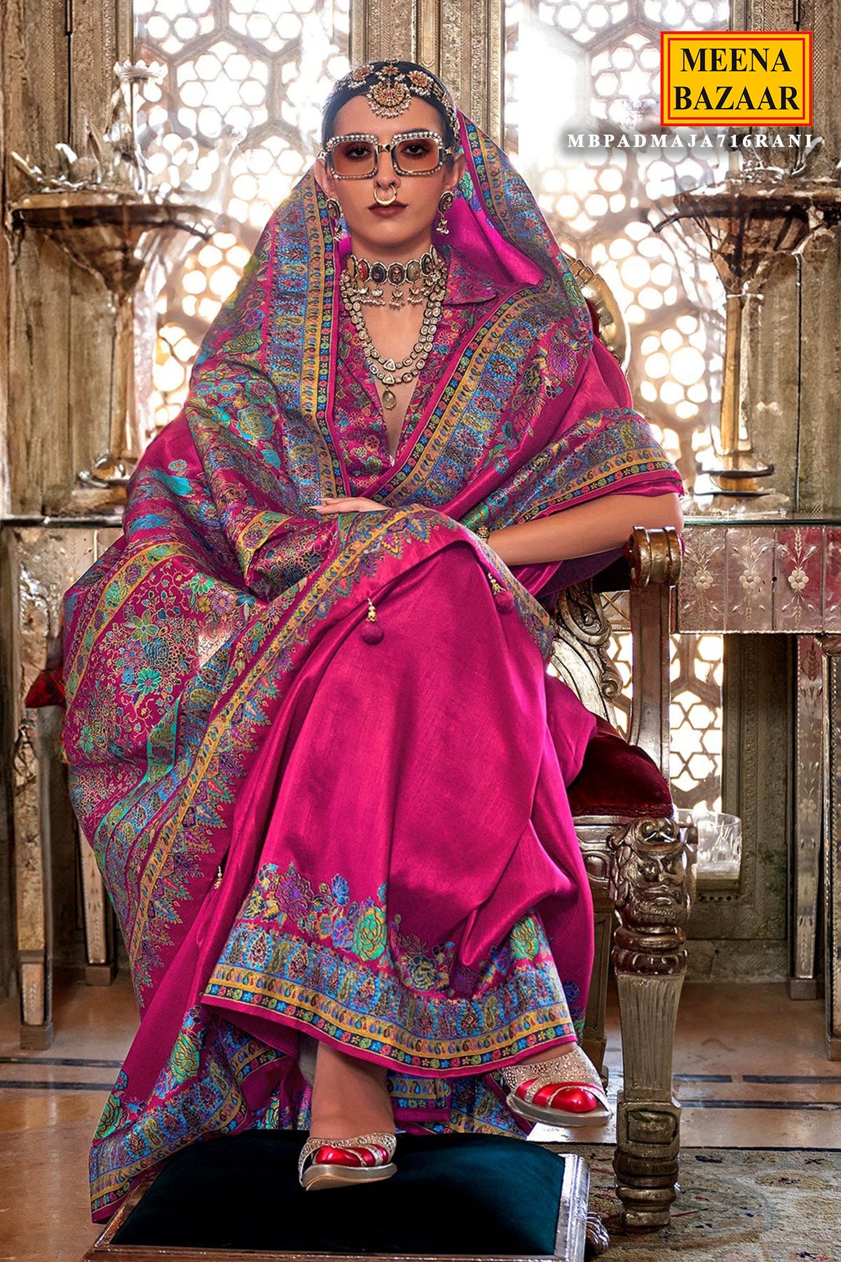 Regal Allure - Rani Silk Printed Saree with Timeless Prints