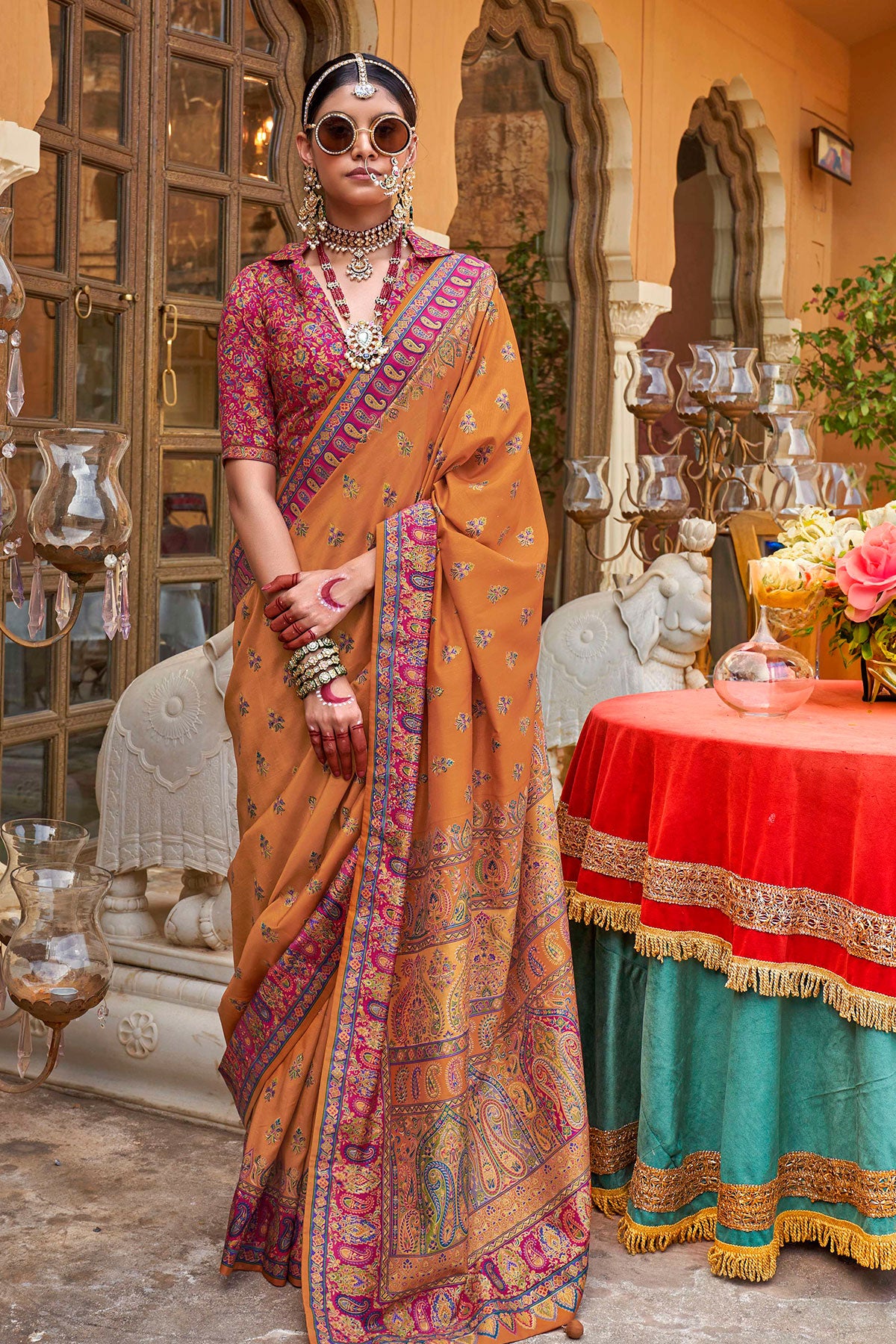 Mustard Silk Handwoven Printed Saree