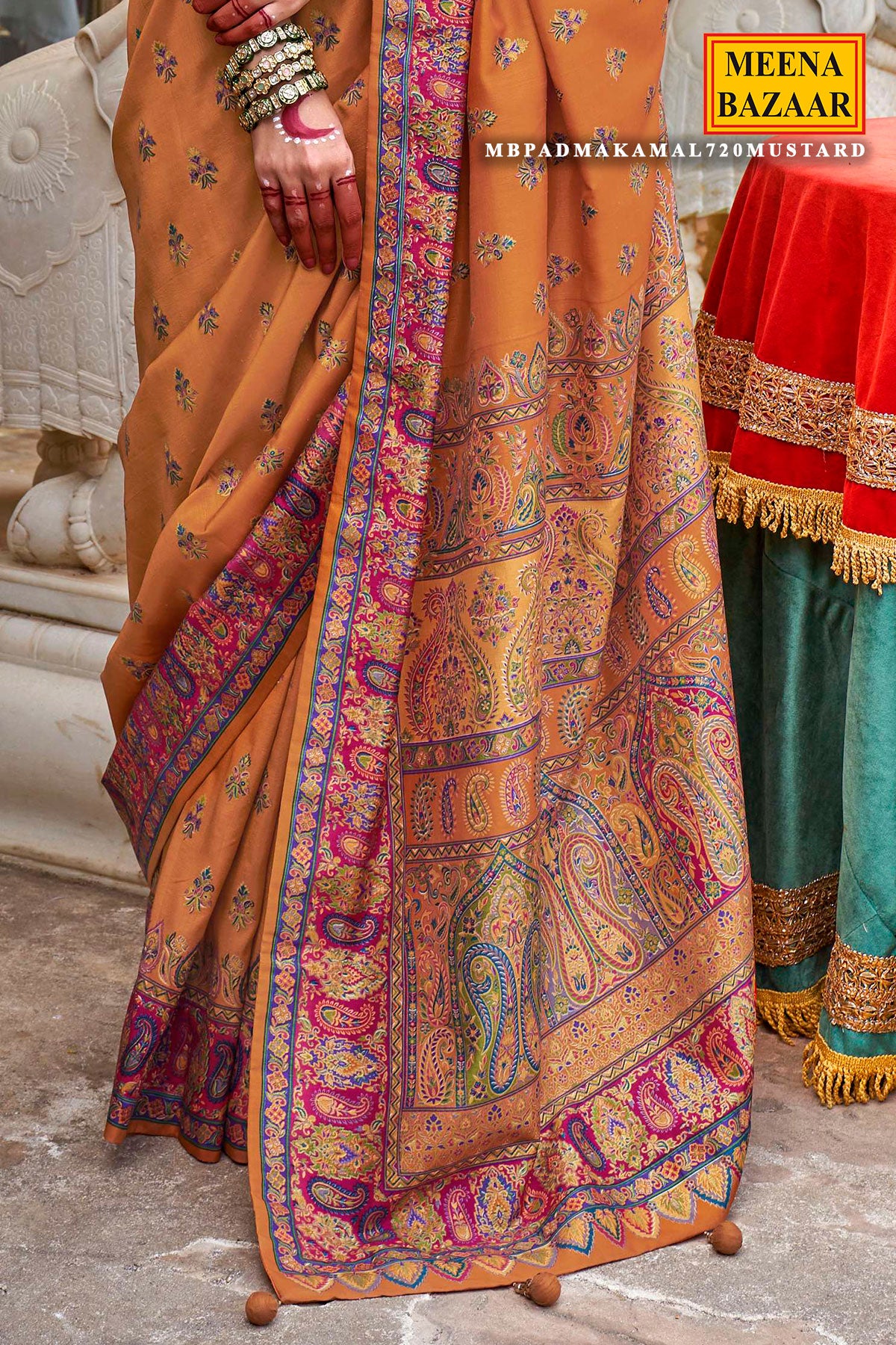 Mustard Silk Handwoven Printed Saree