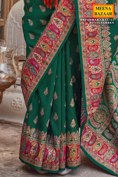 Bottle Green Silk Handwoven Printed Saree