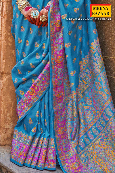 Firozi Silk Handwoven Printed Saree