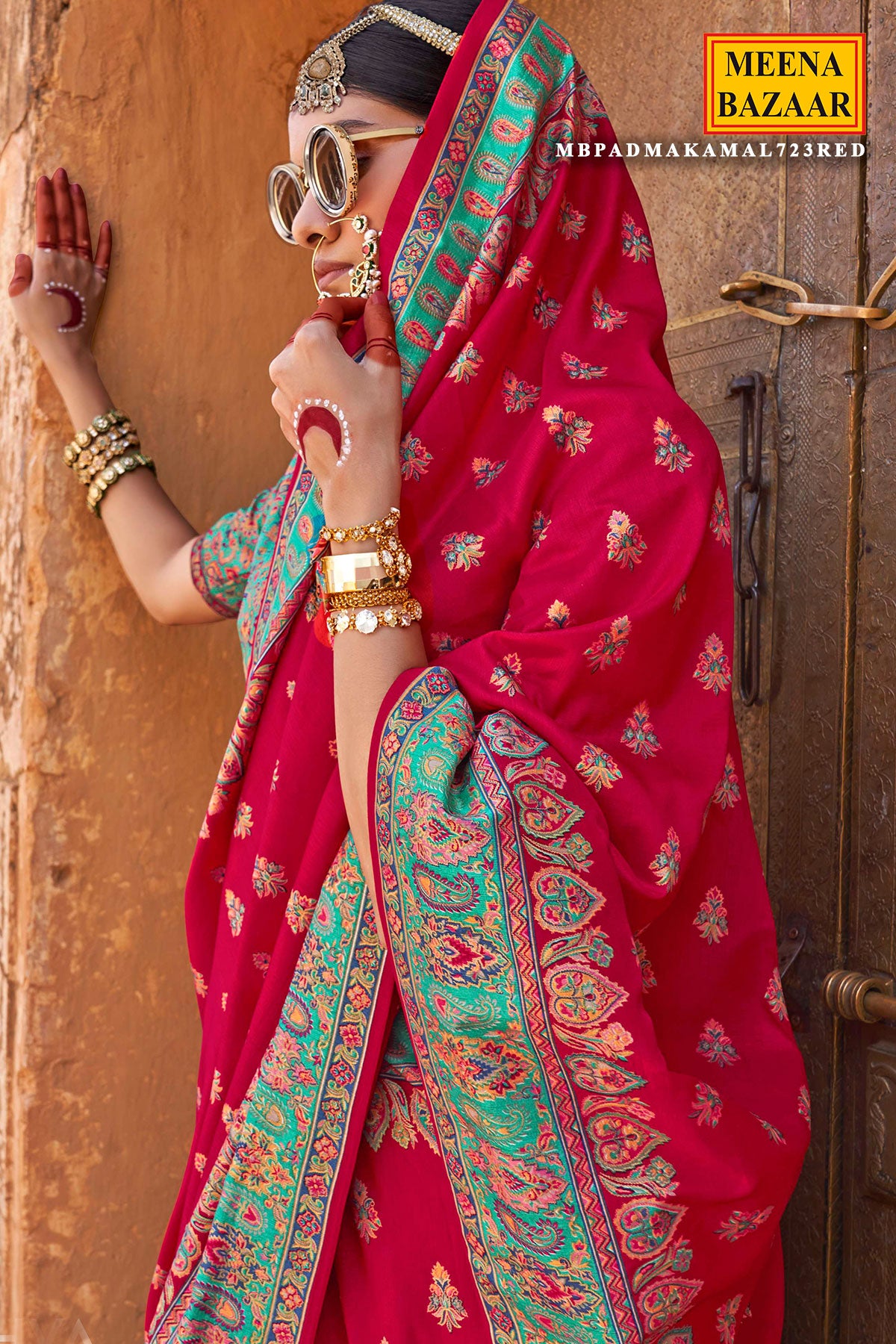 Red Silk Handwoven Printed Saree