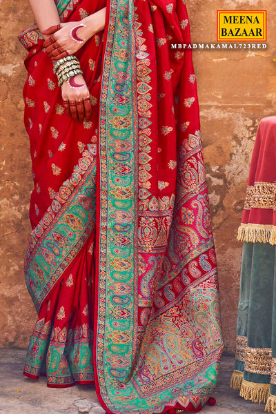 Red Silk Handwoven Printed Saree