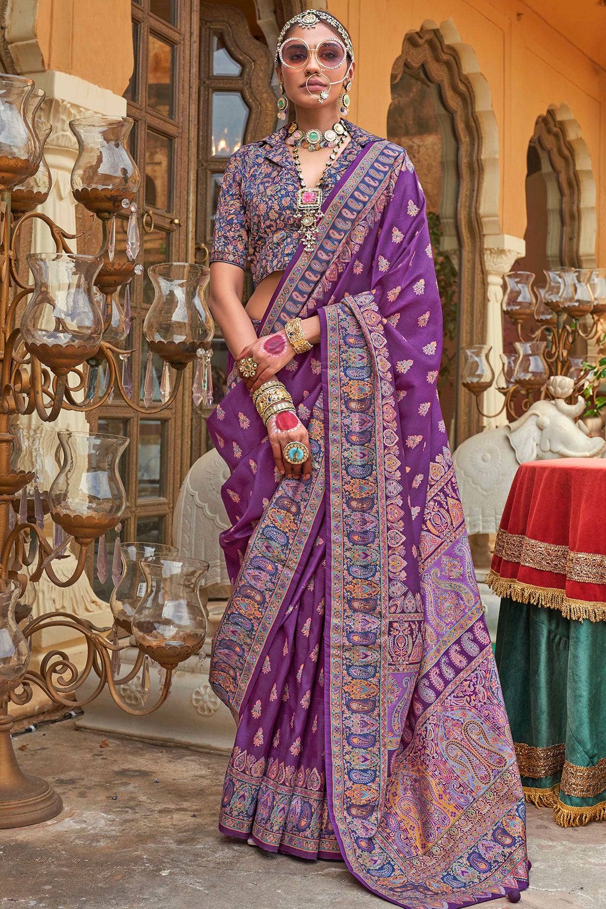 Purple Silk Handwoven Printed Saree