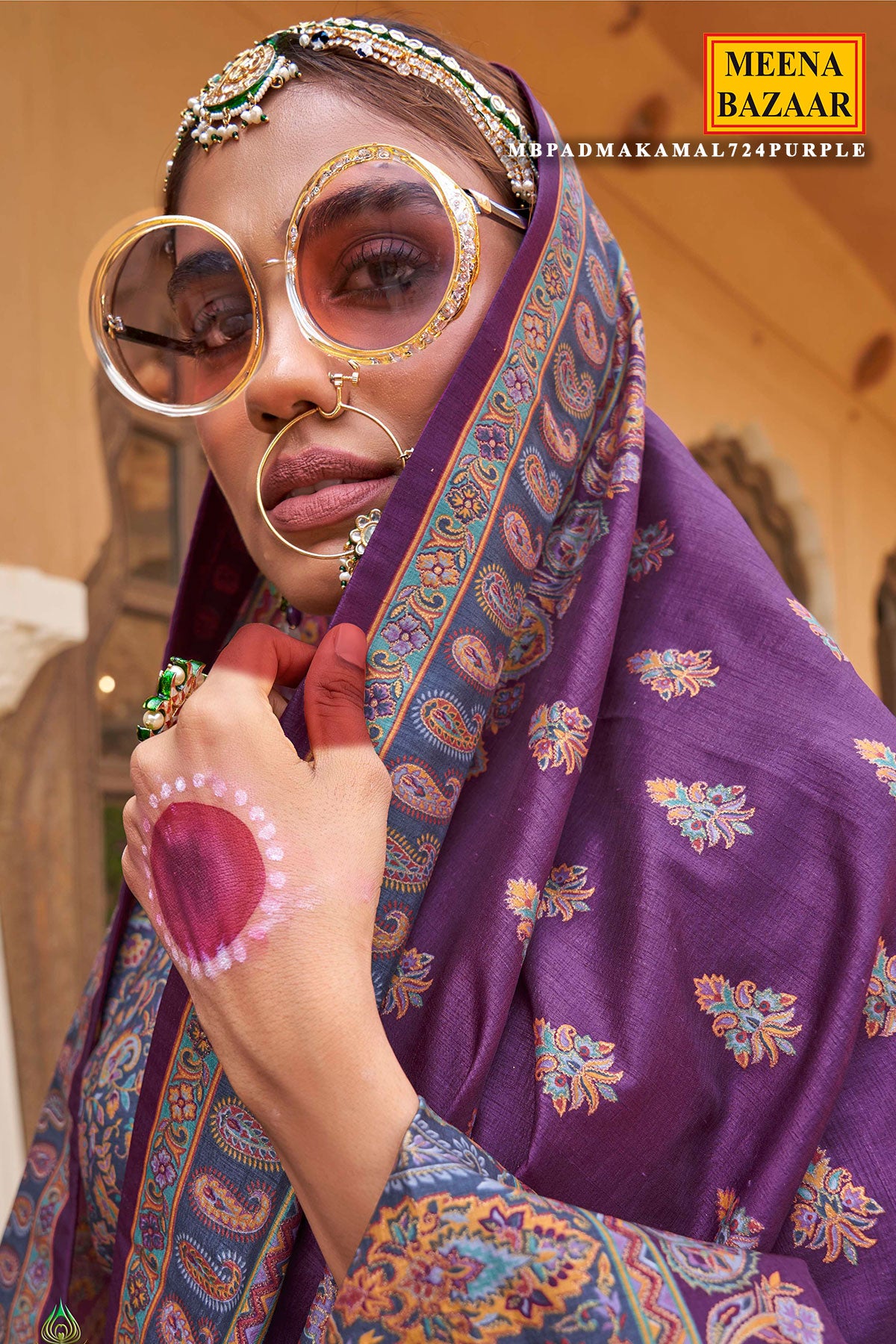 Purple Silk Handwoven Printed Saree