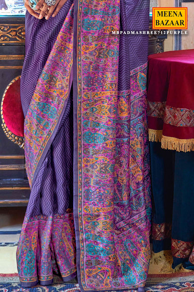 Purple SIlk Chevron Print Woven Saree