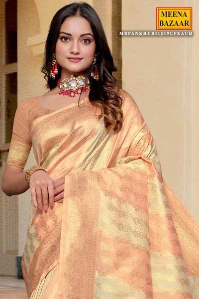 Peach Silk Weaving Saree Elegant Festive & Wedding Wear