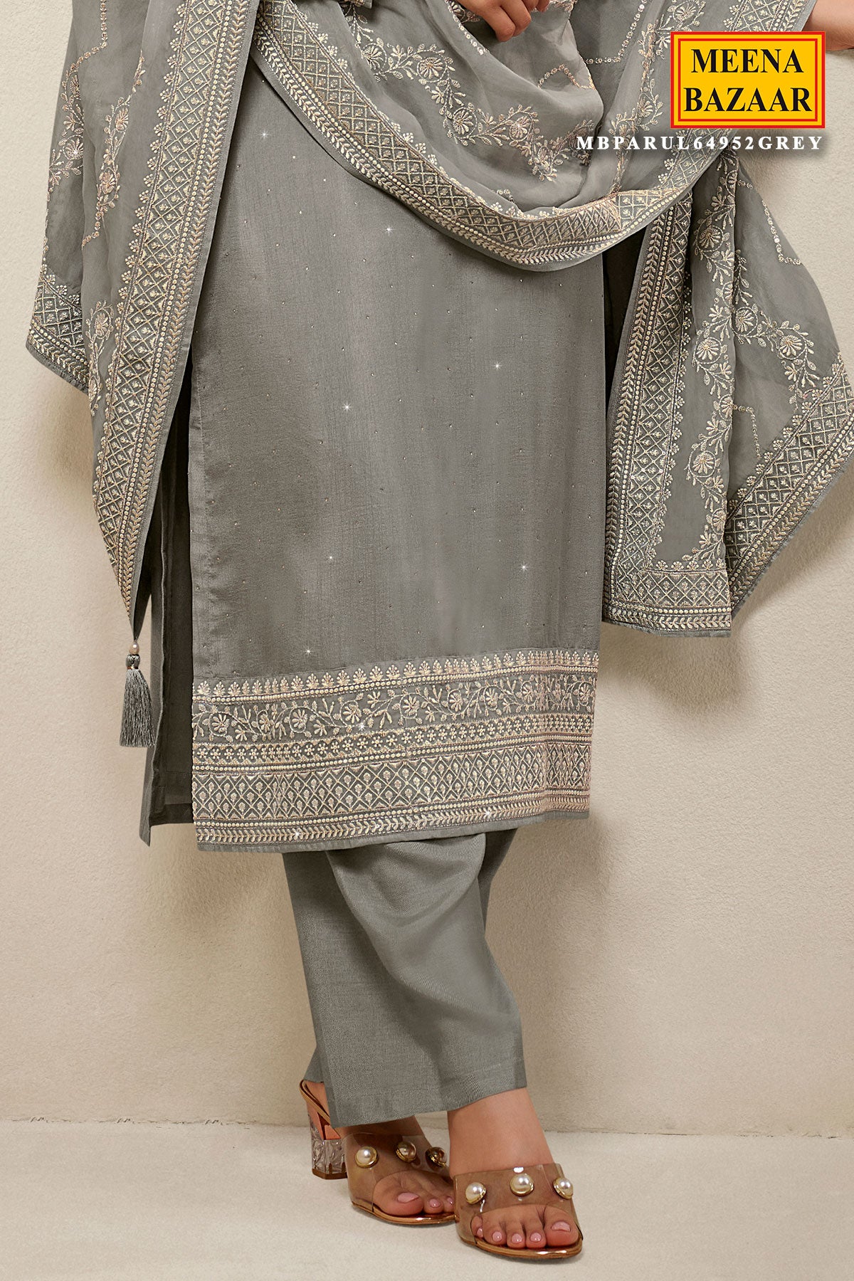Grey Dola Silk Thread Embroidered Suit Set