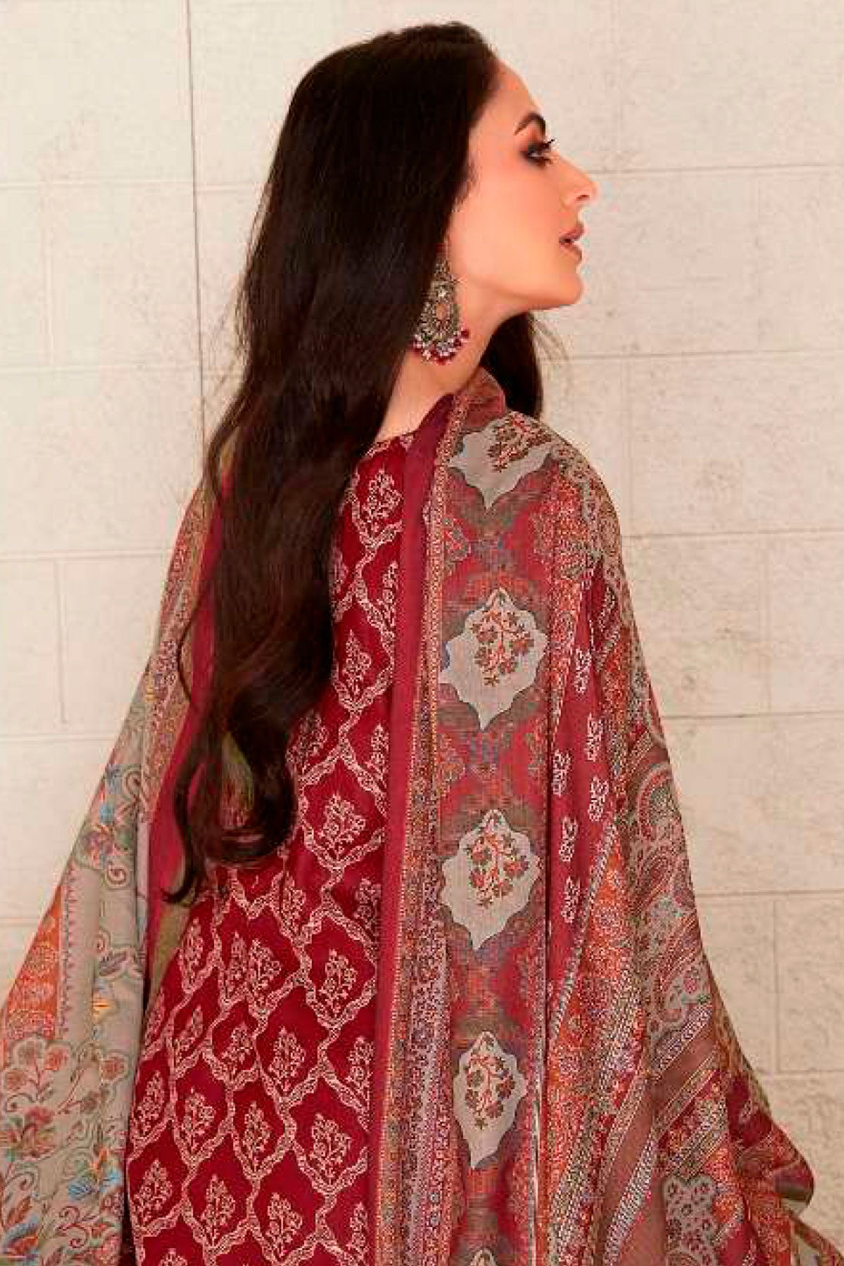 Maroon Pashmina Silk Floral Weave Suit Set
