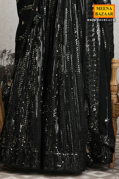 Black Georgette Sequins Embroidered Lehenga