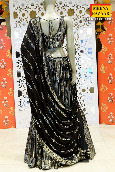 Black Georgette Sequins Embroidered Lehenga