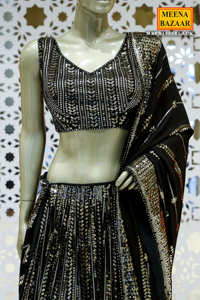 Black Georgette Sequins Embroidered Lehenga