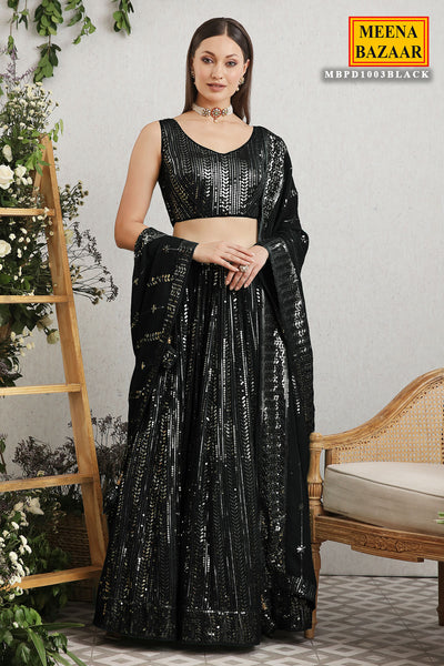 Black Georgette Sequins Embroidered Lehenga