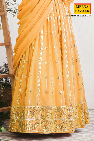 Yellow Georgette Sequins Embroidered Anarkali Gown