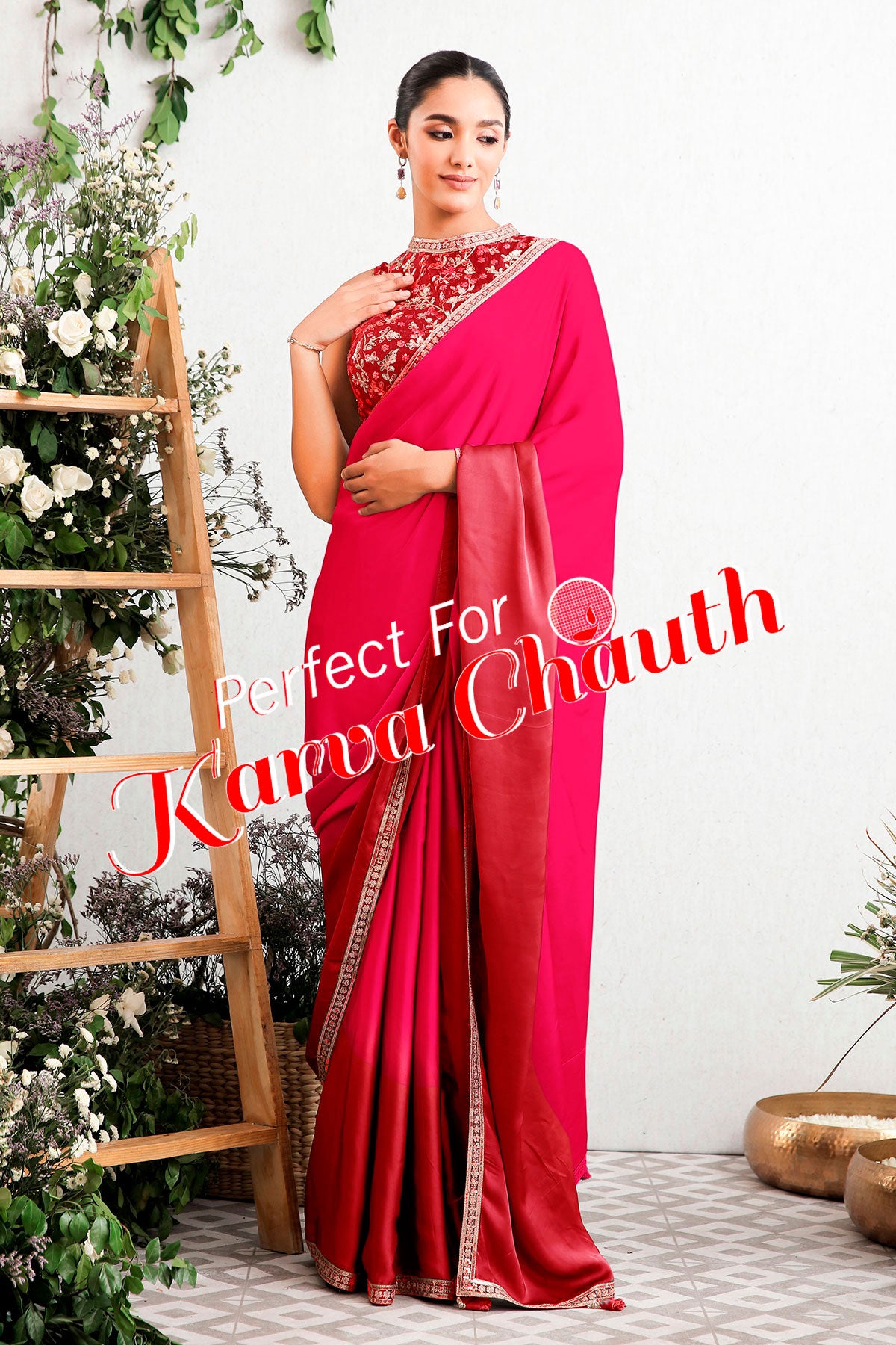 Maroon Satin Embroidered Saree