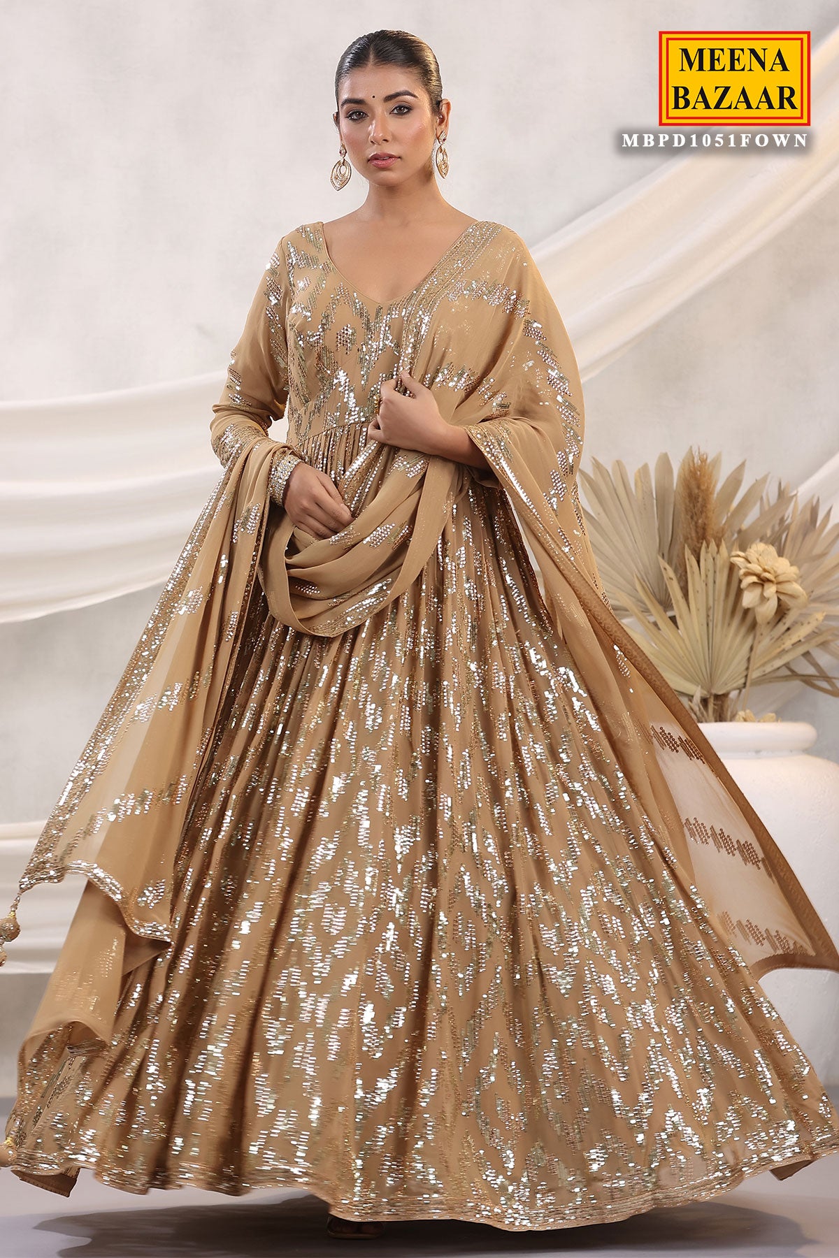 Meena Bazaar - Crepe suit set with Chiffon Chunni MBGN64 Was: Rs. 5,980  Now: Rs. 4,950 SHIPS WITHIN: Ready To Ship Witness a masterpiece in an  elegant Flower-print suit set. This fabulous