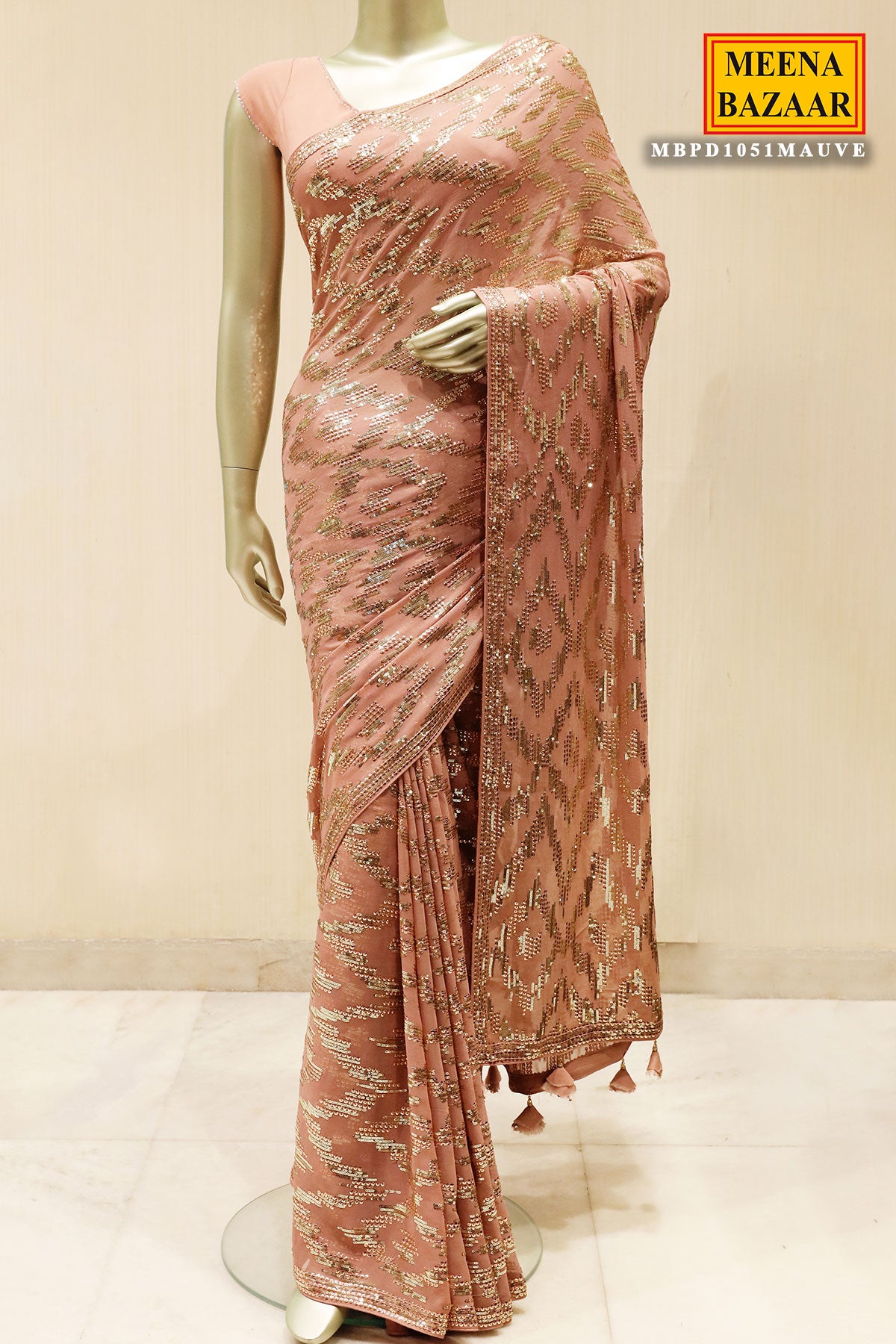 Light Mauve Georgette Embroidered Saree