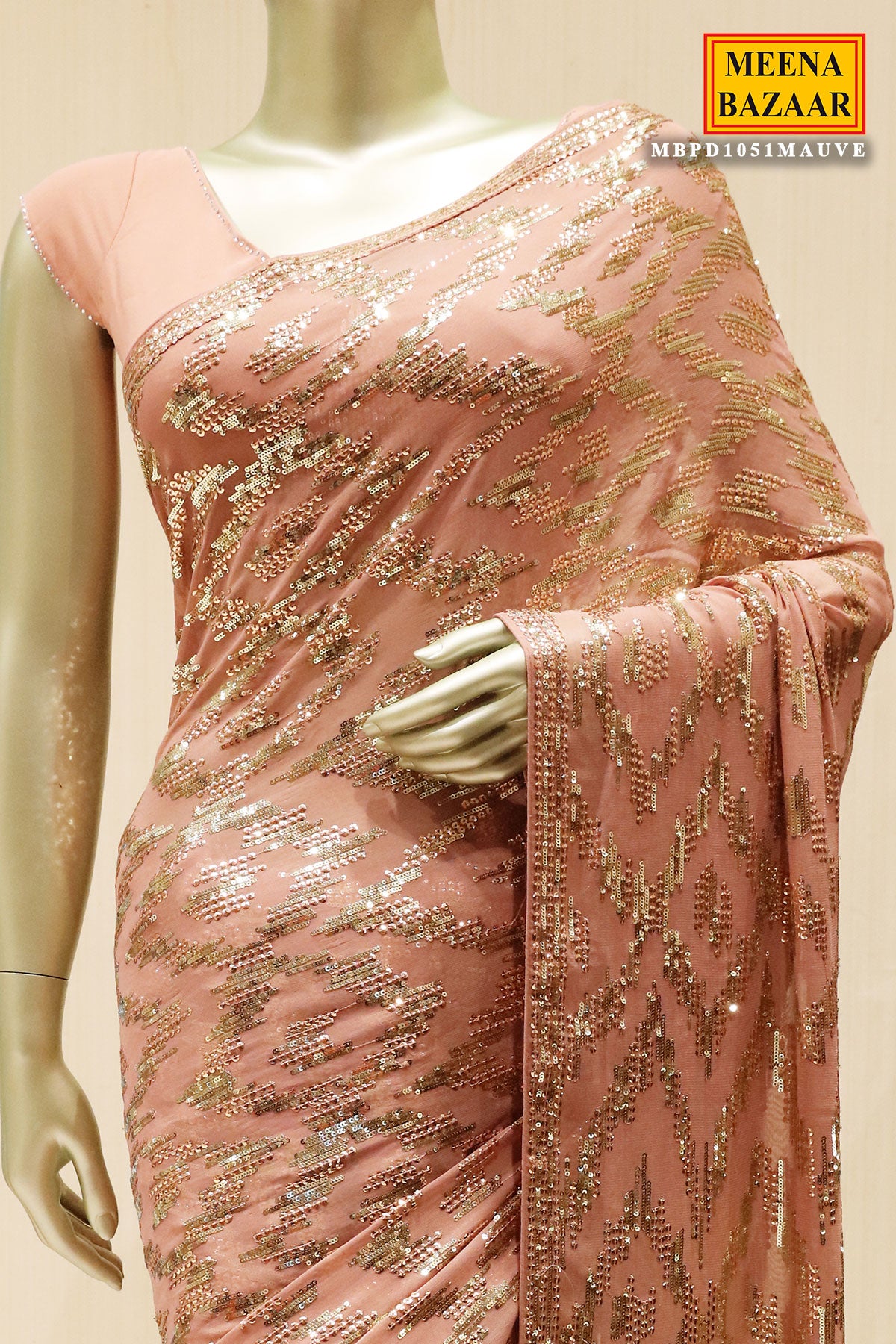 Light Mauve Georgette Embroidered Saree