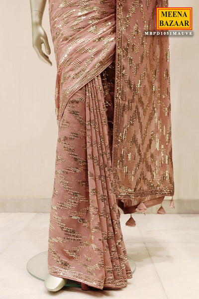 Light Mauve Georgette Embroidered Saree