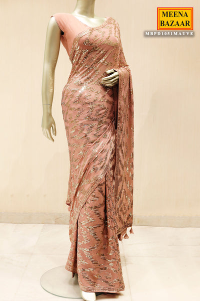 Light Mauve Georgette Embroidered Saree